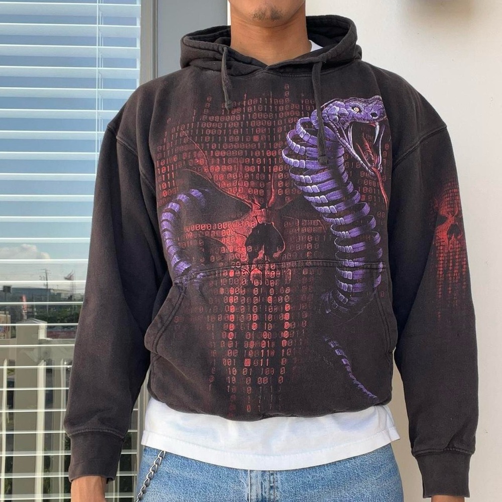 Grunge Skater Style Spiral Direct Matrix Snake & Skull AOP Hoodie